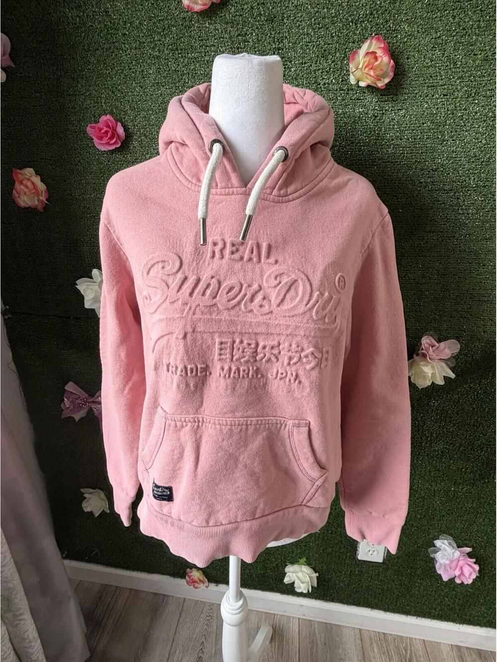 Superdry & Co. Embossed Graphic Logo Hoodie Womens US Size 8 Soft Pink